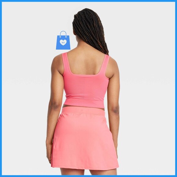 2X - Womens Seamless Square Neck Cropped Tank Top - All In Motion - Coral Pink - Picture 9 of 9